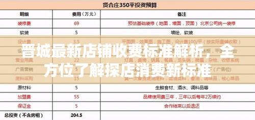 晋城最新店铺收费标准解析，全方位了解探店消费新标准